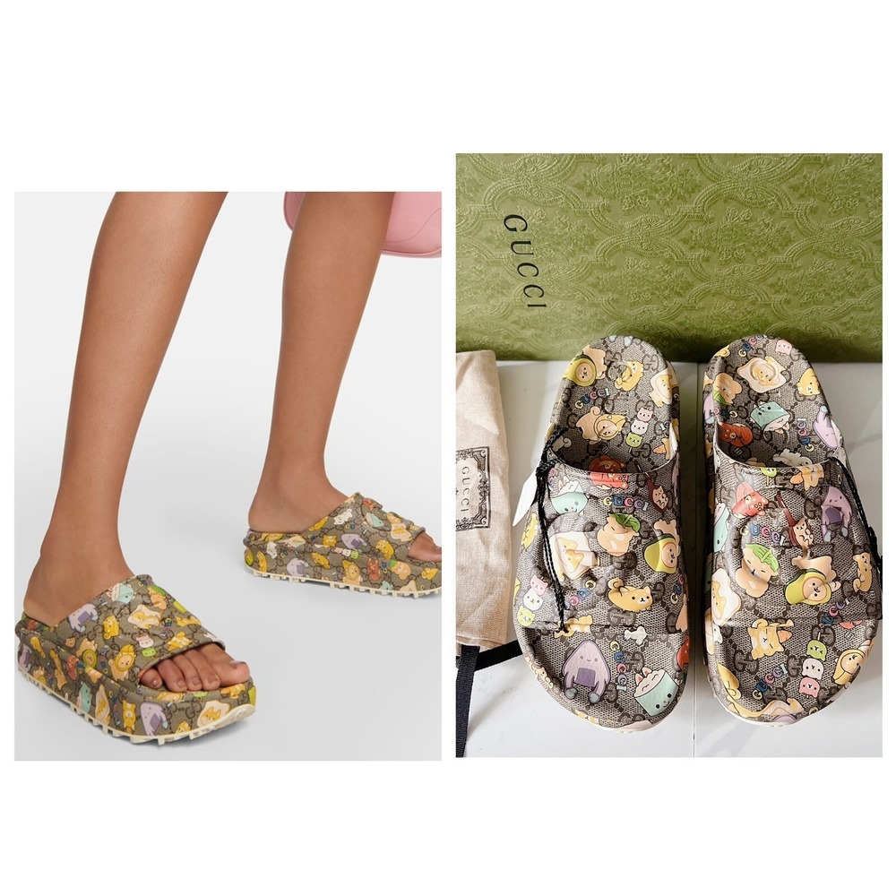 Gucci x Pikarar Kawaii Supreme Interlocking GG Platform Rubber Slide EU 36 *Auth